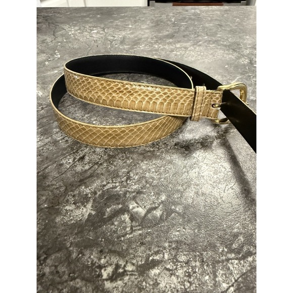 Skin Accessories - Genuine Snake Skin Belt Womens 1/2 Inch Belt Gold Buckle Beige Sz L